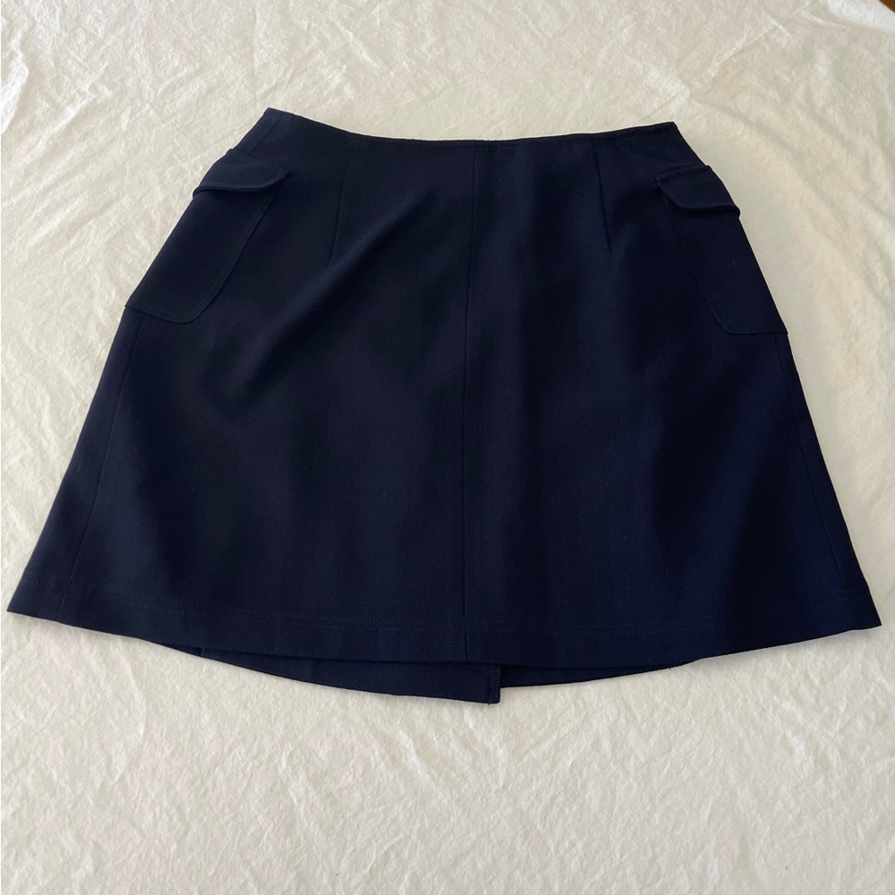 Vintage Ralph Ralph Lauren Navy Blue Double Breasted Mini Skirt 100% Wool Size 6 - Picture 2 of 11